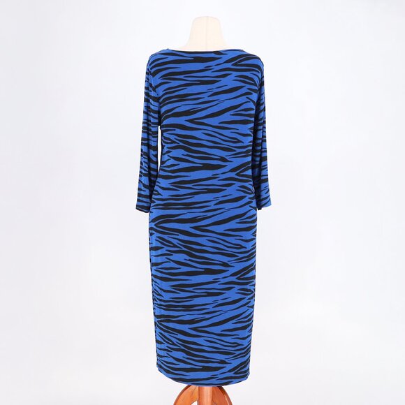 CHICO'S Travelers Slinky Stretch Blue Zebra Print Midi Dress Size 2 (12/14) - Picture 4 of 6